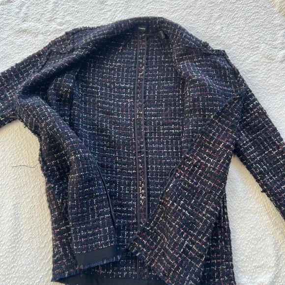 Theory Clairene RB Bouclé Tweed Coat - Multi-Color Blue/Red/Cream - Small